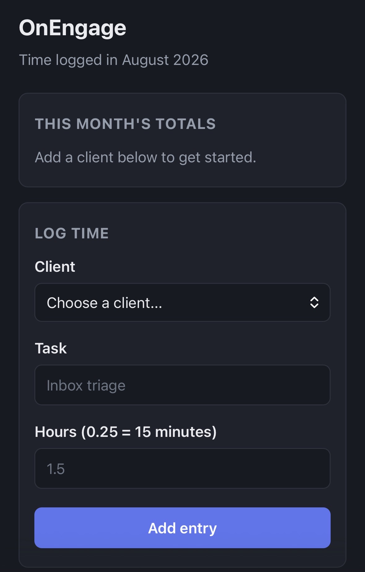 Screenshot of Client Time Tracker