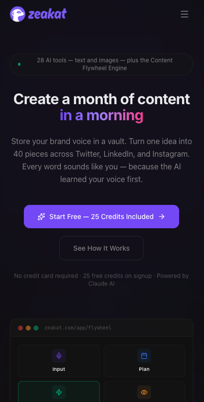 Zeakat landing page: create a month of content in a morning